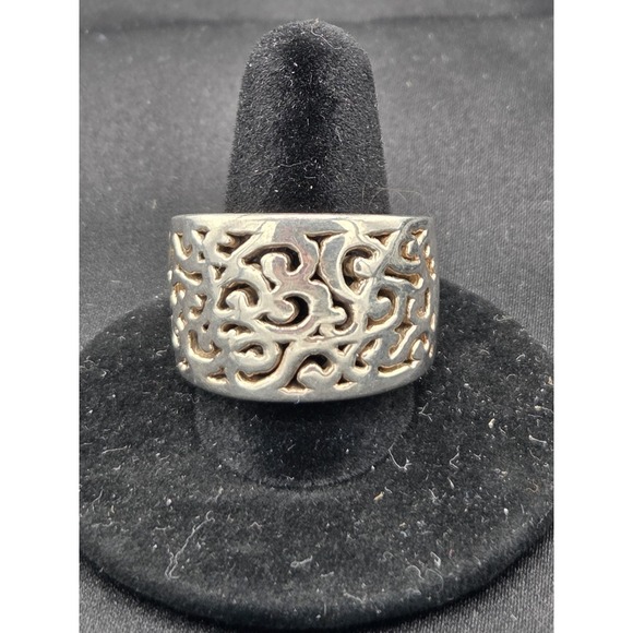 The Unbranded Brand Jewelry - Sterling Silver 925 Stamped Scrolled Pattern Wide Band Ring Size 10.5